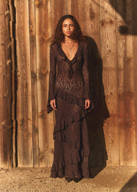 LACE LONG DRESS BROWN