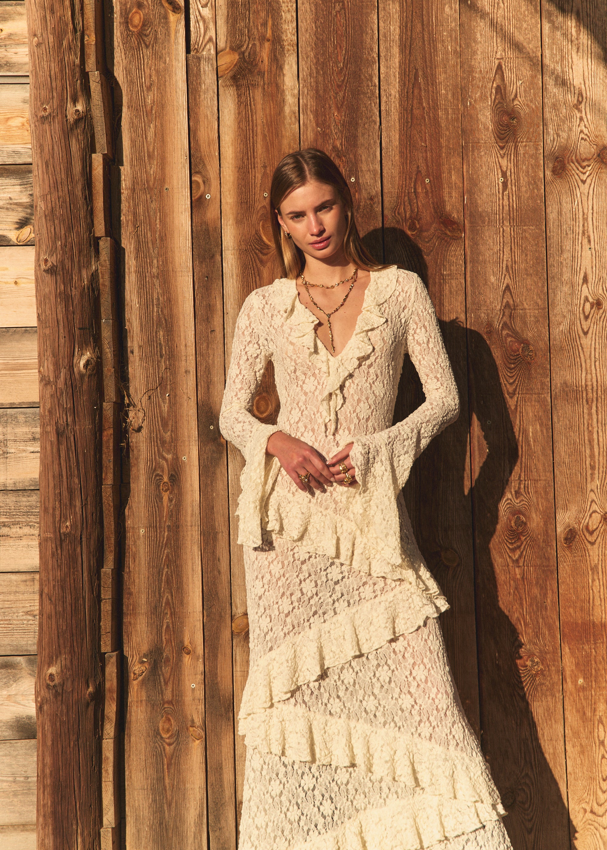 LACE LONG DRESS CREAM - L LACE LONG DRESS CREAM - L