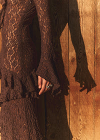LACE LONG DRESS BROWN